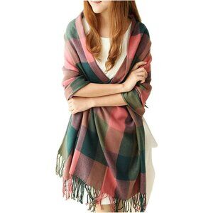 Women's Red Green Lattice Scarf Fashion Long Plaid Shawls Wraps Big Grid Winter